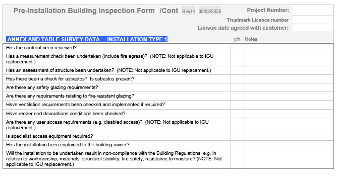 Type 1 Inspection Form