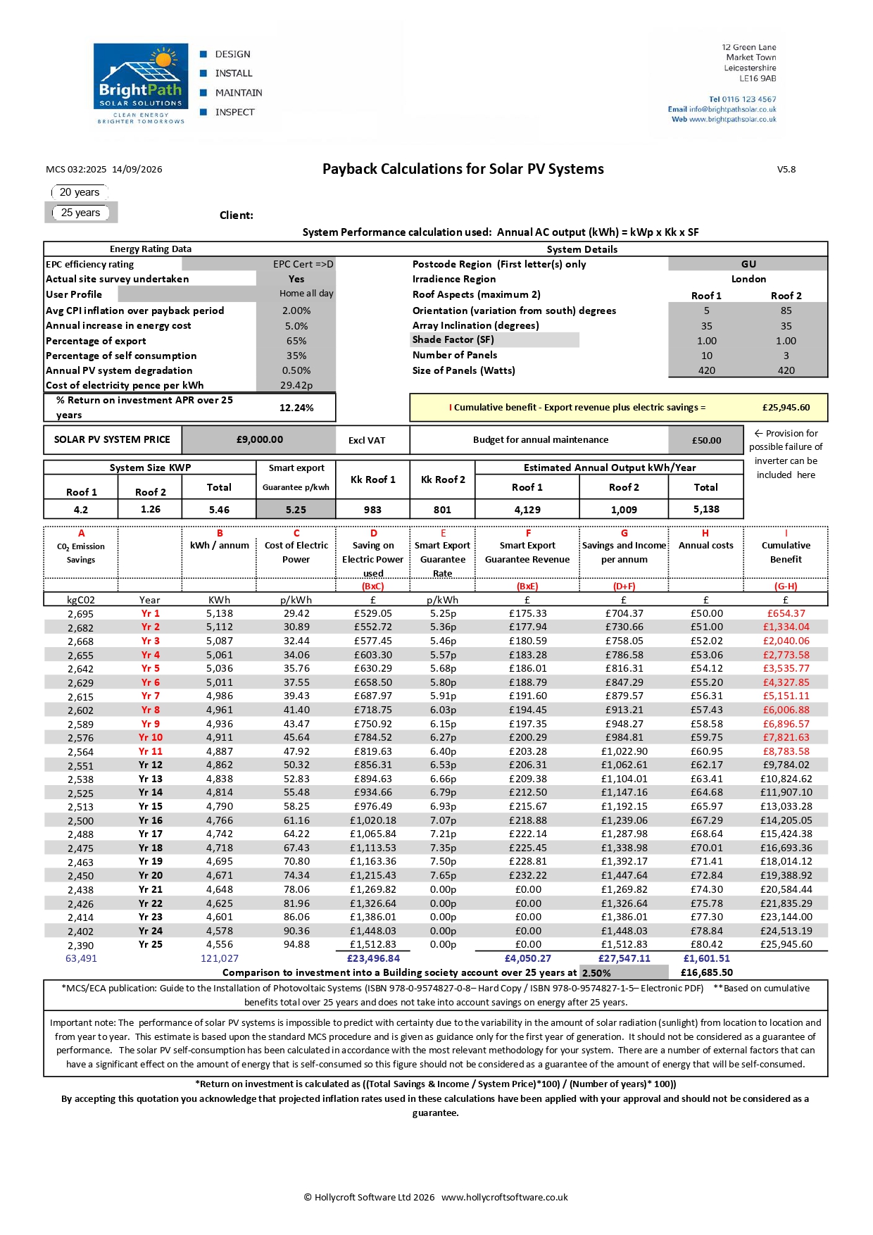 Solar PV payback calculator worksheet